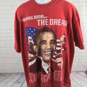 2008 OBAMA Shirt 2XL Red We Still Have the Dream Double Sided Malcom X MLK
